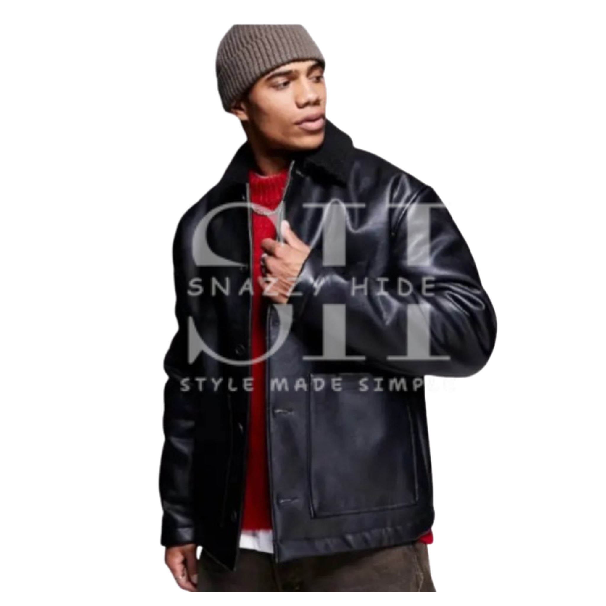 Borg Lined Oversized Black Leather Jacket