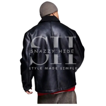 Borg Lined Oversized Black Leather Jacket