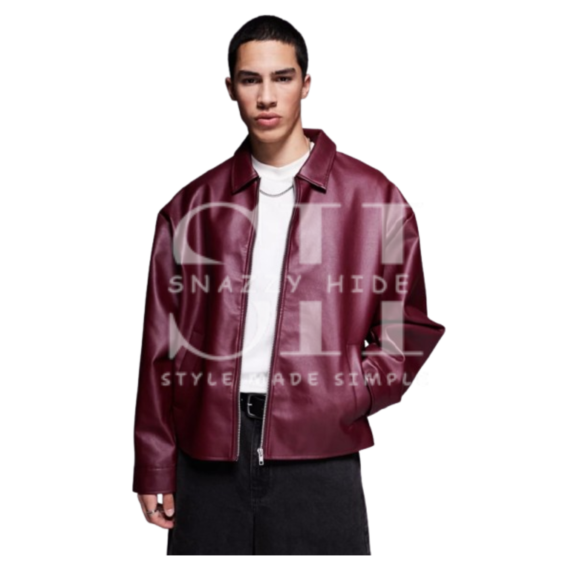 Men's Oversized Burgundy Leather Jacket