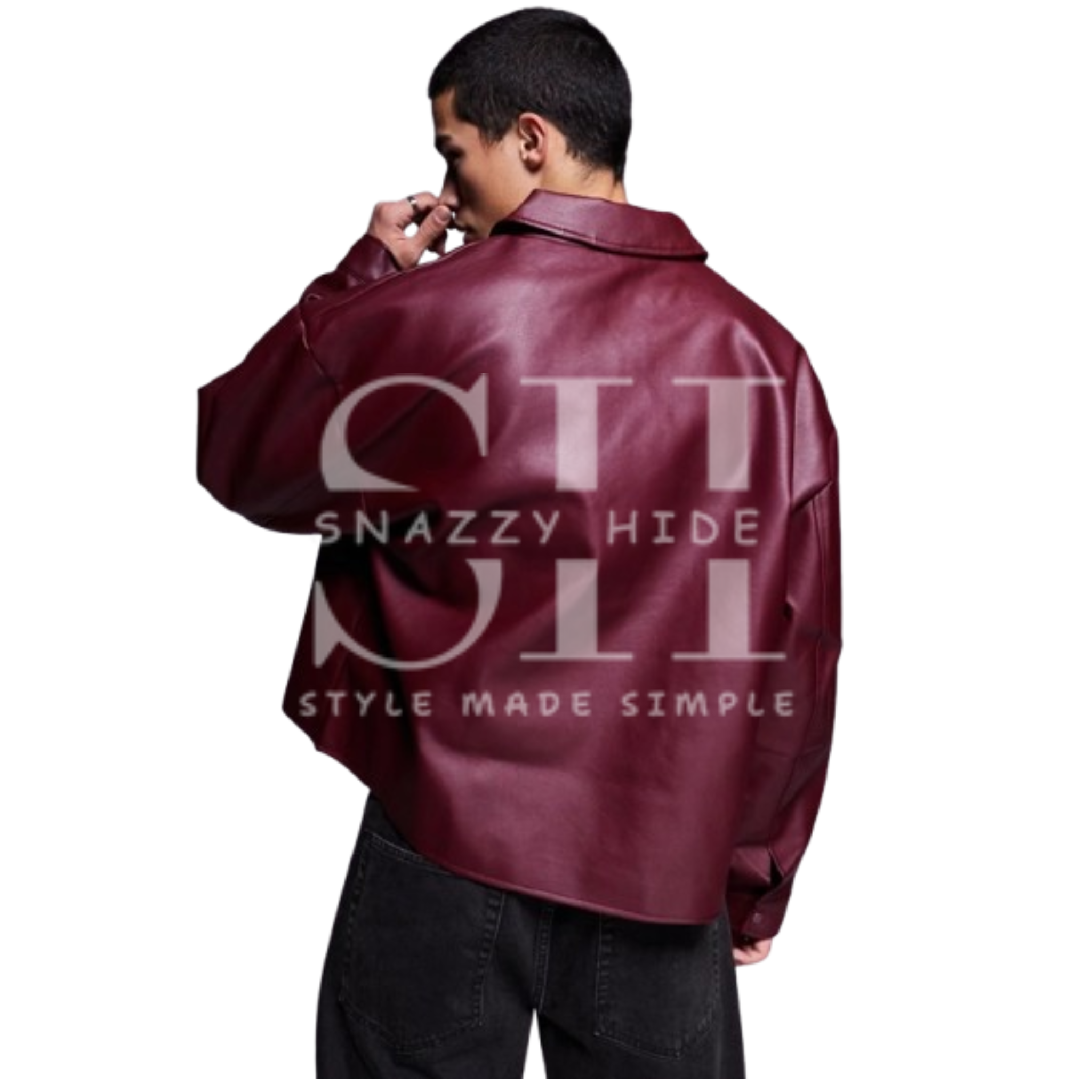 Men's Oversized Burgundy Leather Jacket