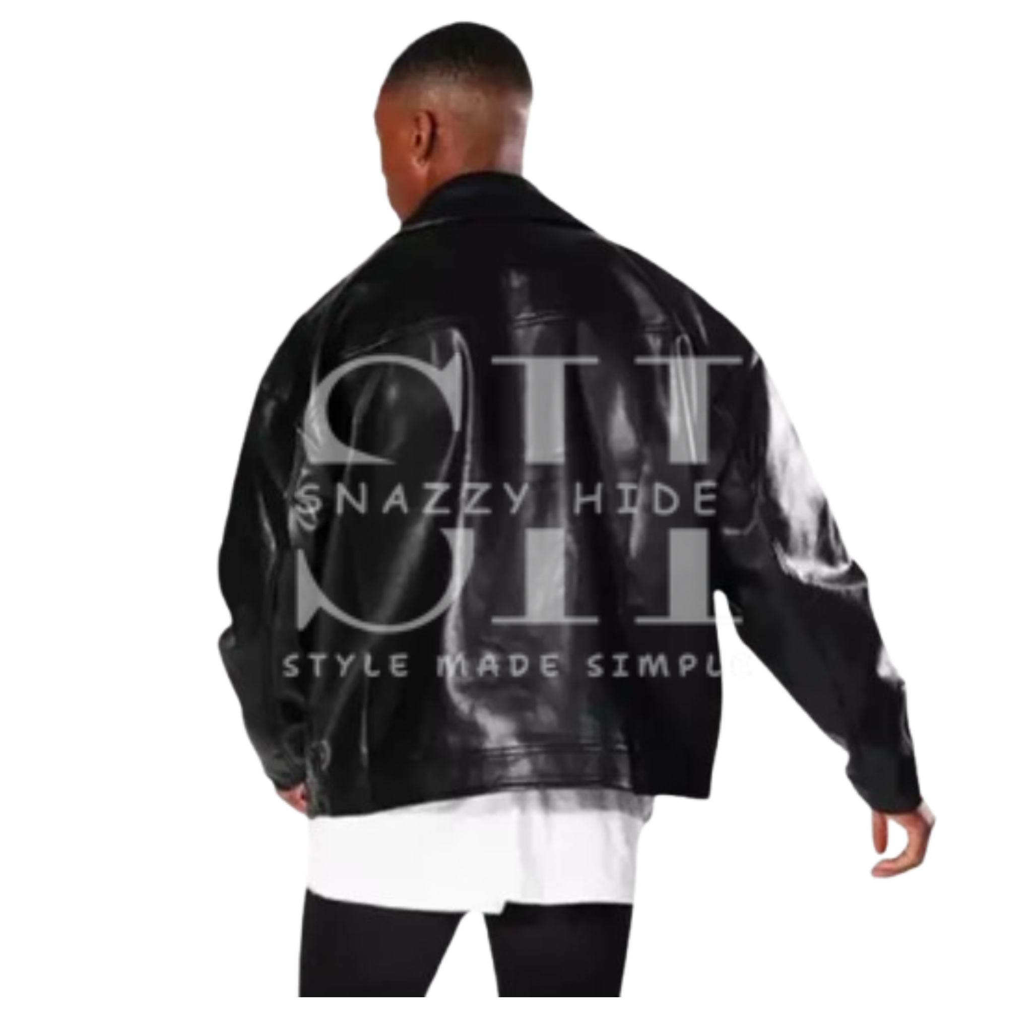 Men's Black Leather Oversized Biker Jacket