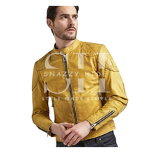 Men’s Yellow Cafe Racer Leather Biker Jacket