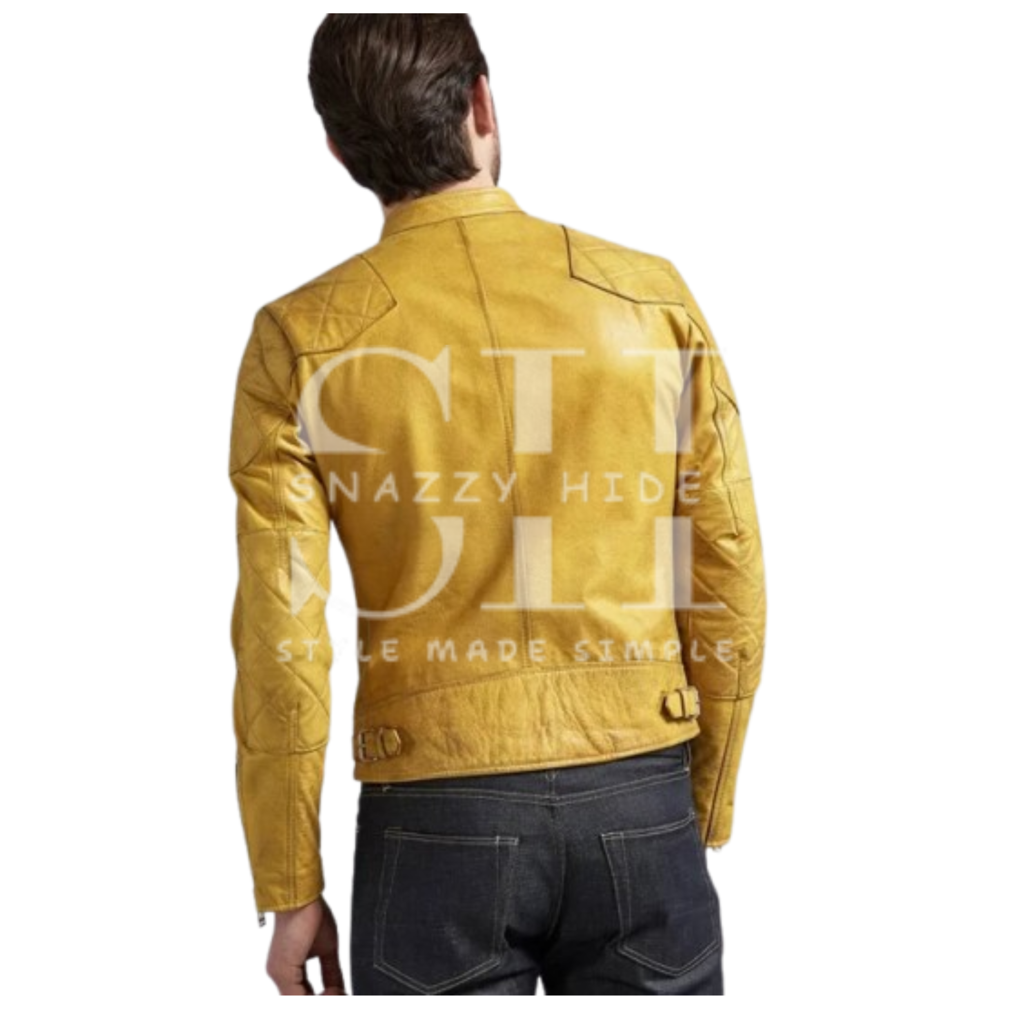 Men’s Yellow Cafe Racer Leather Biker Jacket