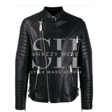 Men’s Padded Sleeves Biker Leather Jacket