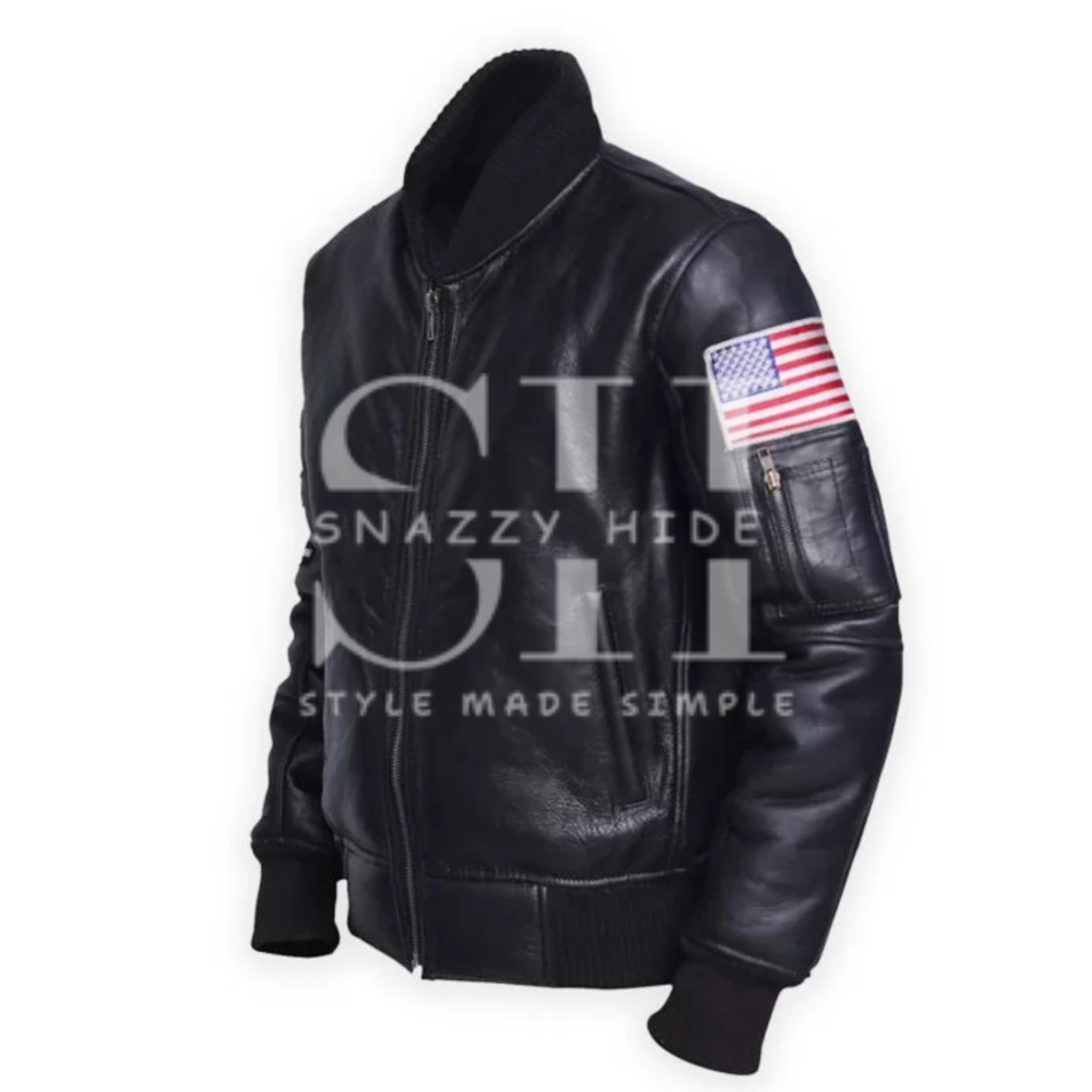 Men’s Black American Flag Leather Jacket