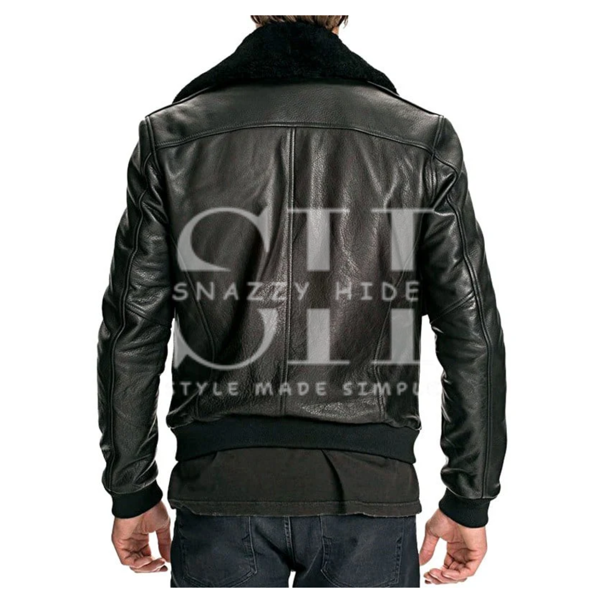 Mens Air Force Leather Bomber Jacket Fur Collar Black