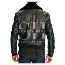 Mens Air Force Leather Bomber Jacket Fur Collar Black