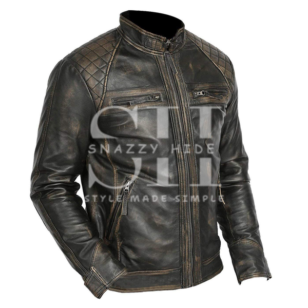 Men’s Retro Caf? Racer Leather Biker Jacket