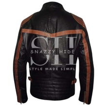 Men’s Brown Stripes Leather Moto Biker Jacket