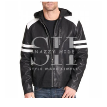Men's Black Leather Motorcycle Jacket Hoodie