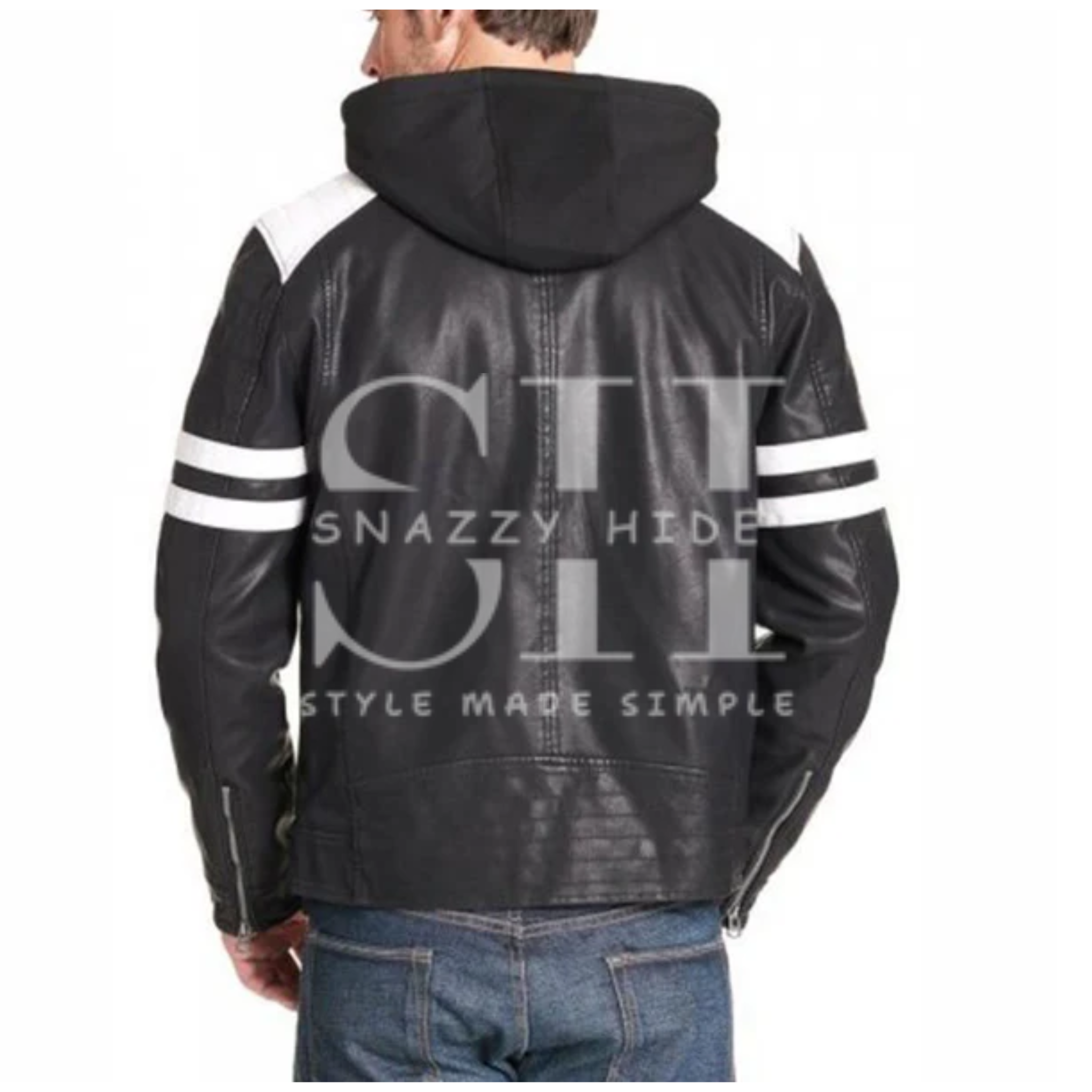 Men's Black Leather Motorcycle Jacket Hoodie