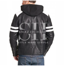 Men's Black Leather Motorcycle Jacket Hoodie