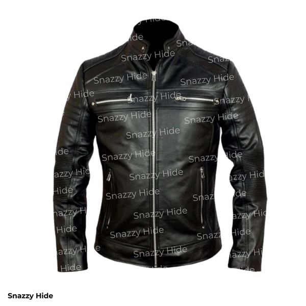 Mens Cafe Racer Retro Black Biker Jacket