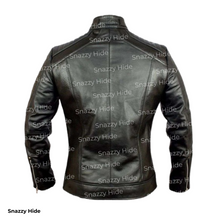 Mens Cafe Racer Retro Black Biker Jacket
