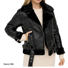 Women’s Black Asymmetrical Shearling Leather Jacket