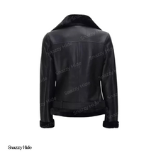 Women’s Black Asymmetrical Shearling Leather Jacket