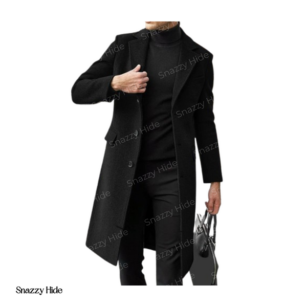 Men's Black Wool Overcoat Double Breasted Overcoat Winter Coat