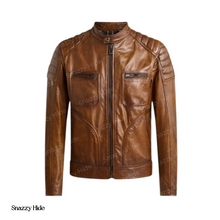 Mens Waxed Sheepskin Fashion Leather Jacket Elegant Brown