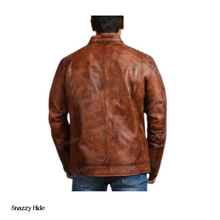 Mens Waxed Sheepskin Fashion Leather Jacket Elegant Brown
