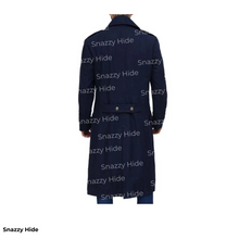 Premium Menista Men Handmade Navy Wool Mens Long Trench Coat