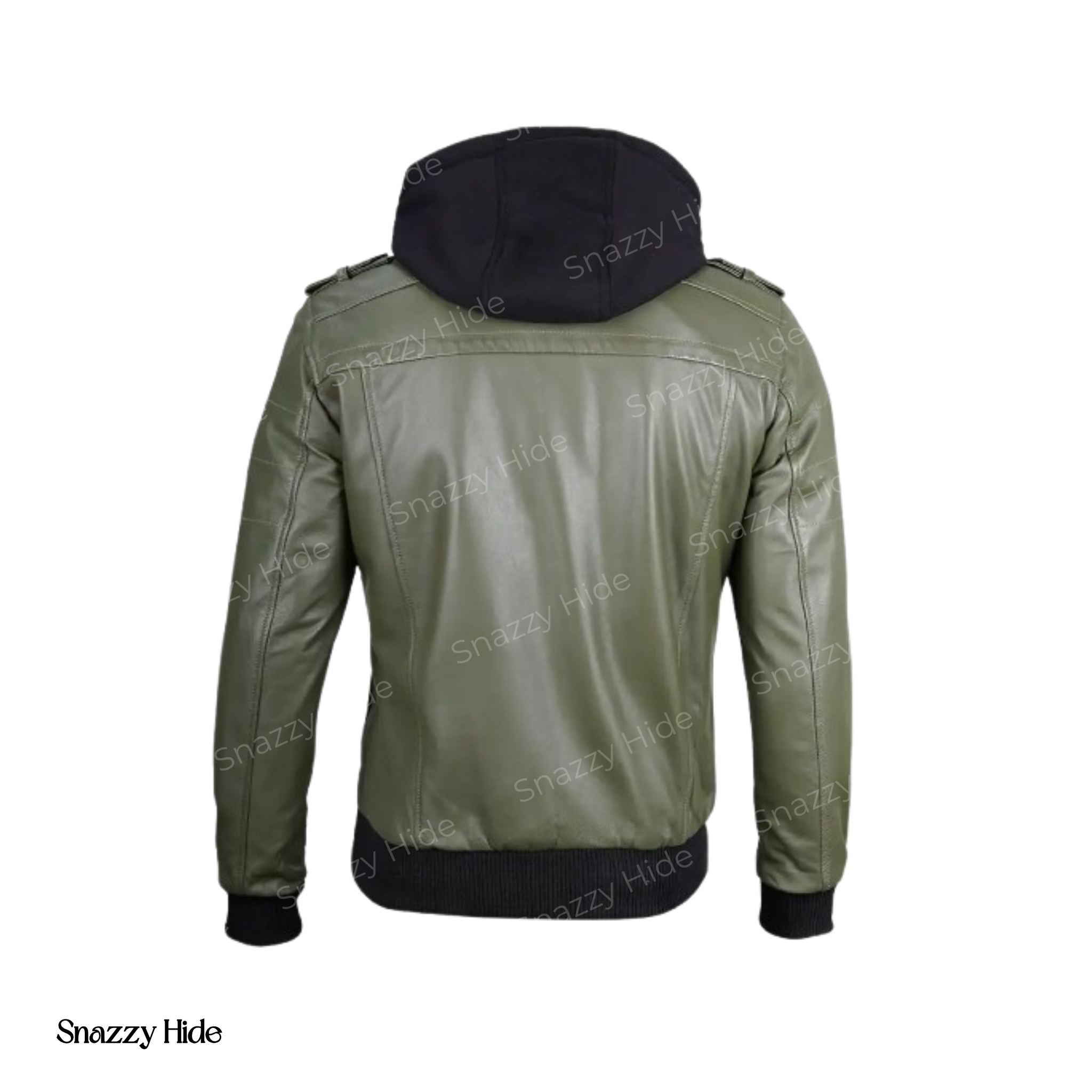 Mens Army Green Bomber Leather Jacket