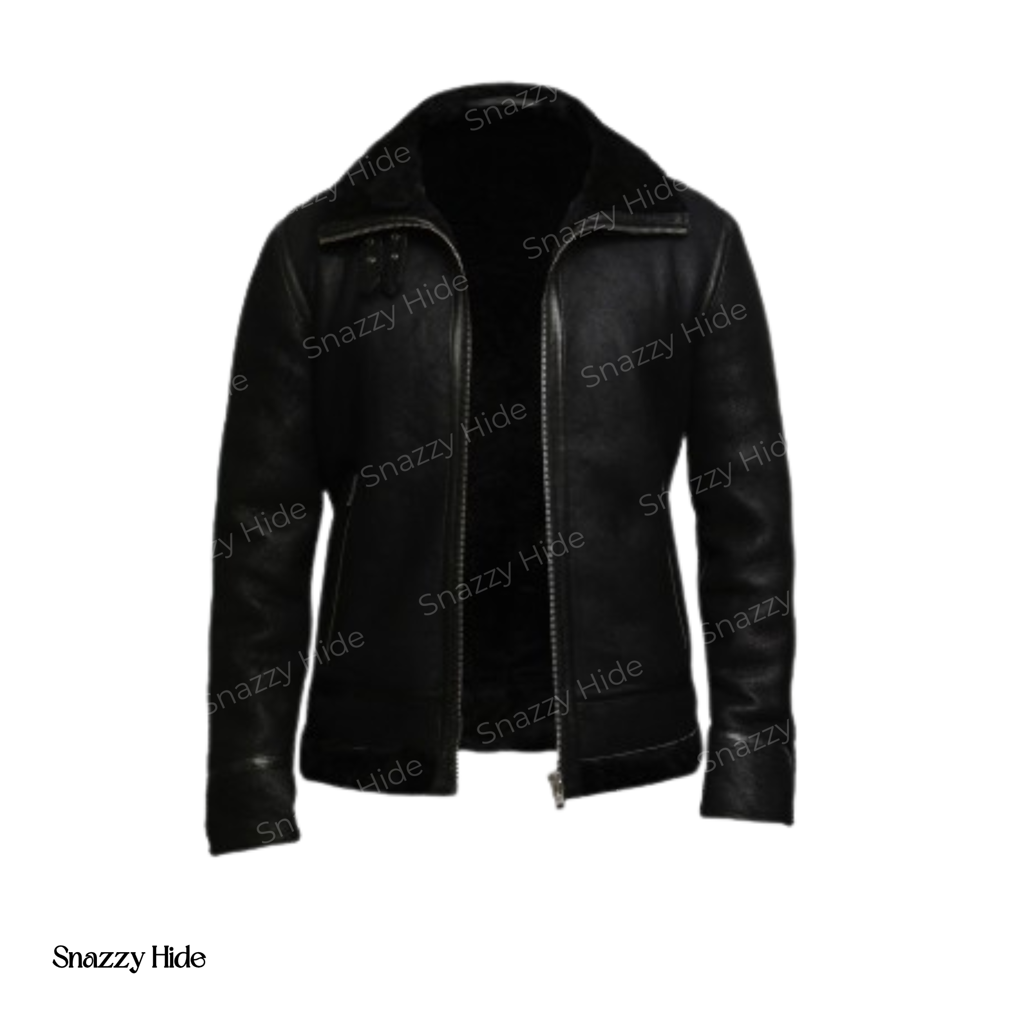 Mens Black Aviator Sheepskin Bomber Shearling Jacket