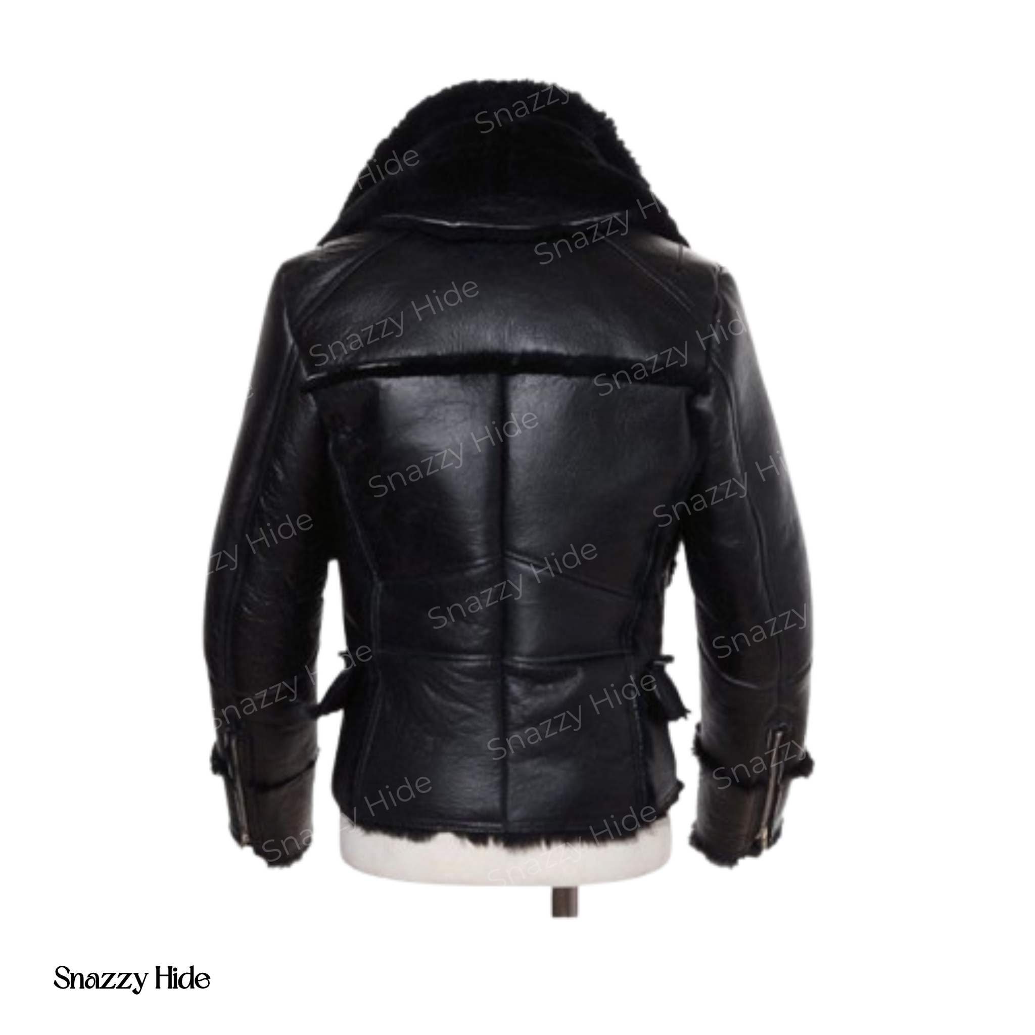 Mens Black Aviator Sheepskin Bomber Shearling Jacket