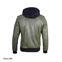 Mens Army Green Bomber Leather Jacket