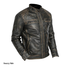 Mens Cafe Racer Retro Motorcycle Leather Jacket