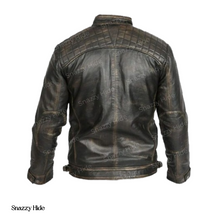 Mens Cafe Racer Retro Motorcycle Leather Jacket