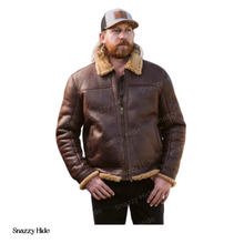 Mens Shearling Brown Bomber Leather Jacket