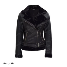Women’s Black Asymmetrical Shearling Leather Jacket