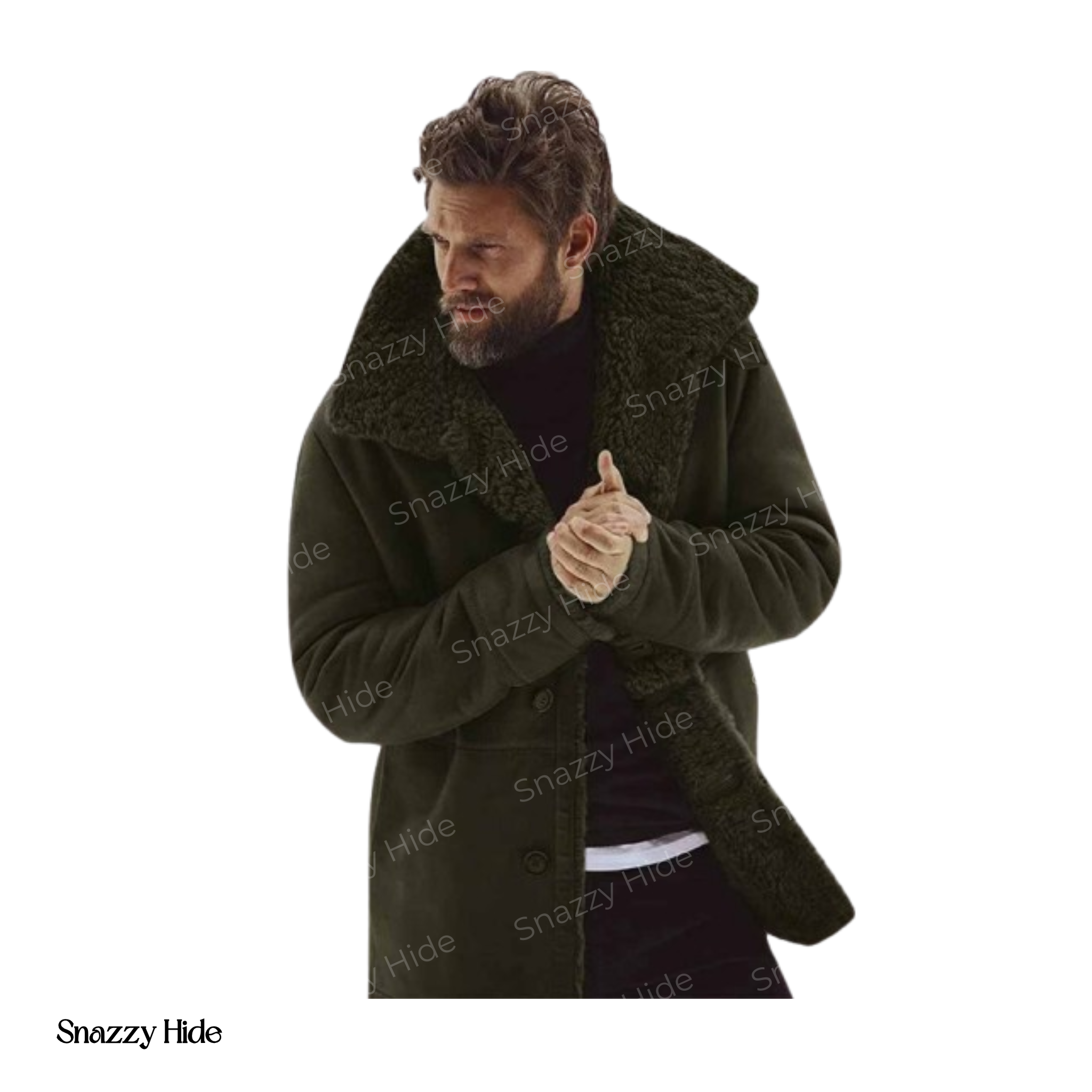Mens Real Sheepskin Winter Shearling Fur Coat Black