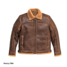 Mens Shearling Brown Bomber Leather Jacket