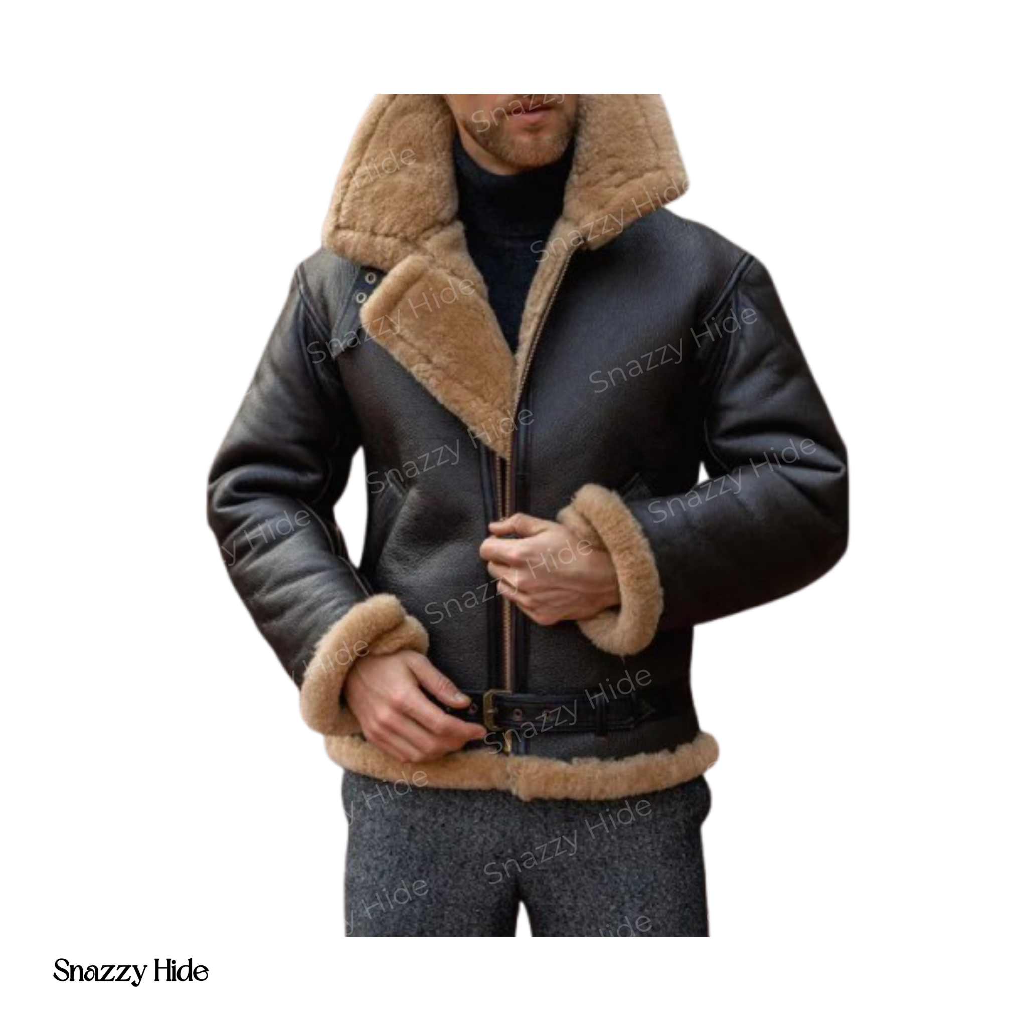 Mens RAF Sheepskin Leather Flying Jacket Dark Brown
