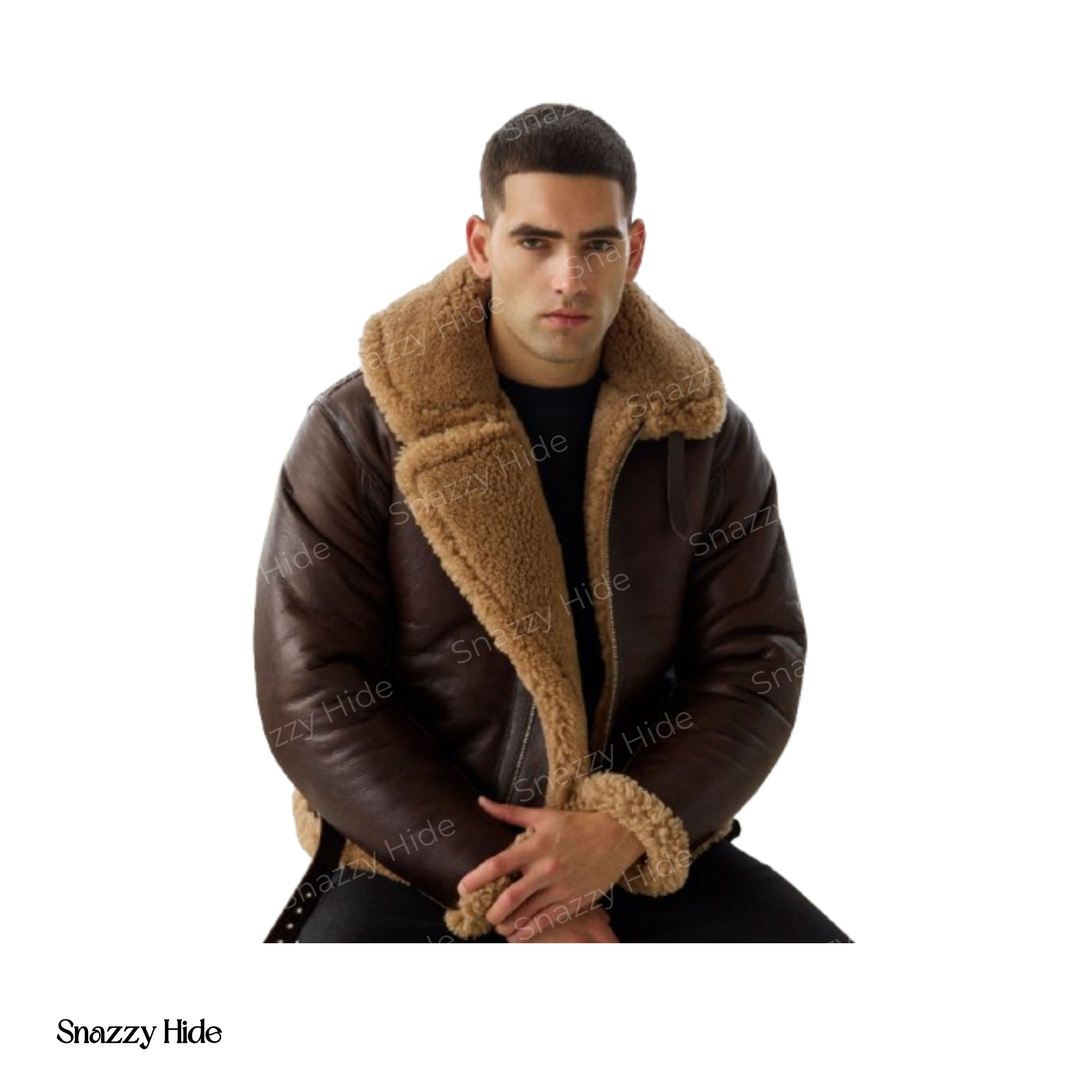 Mens RAF Sheepskin Leather Flying Jacket Dark Brown