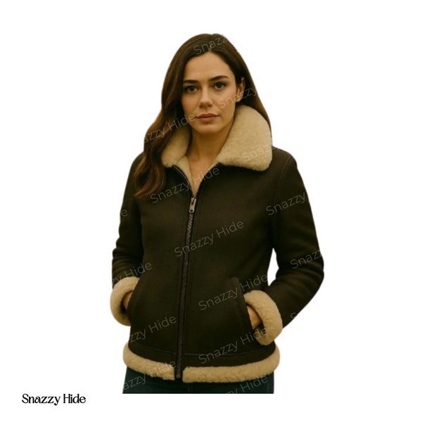 Women Shearling Aviator Bomber Jacket