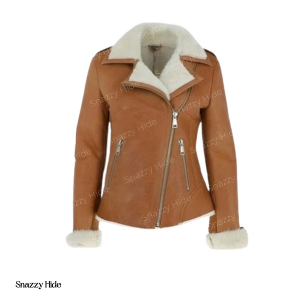Women’s Brown Asymmetrical Shearling Leather Jacket