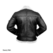Men’s B-3 Black Sheepskin Leather Bomber Jacket