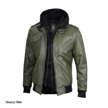 Mens Army Green Bomber Leather Jacket