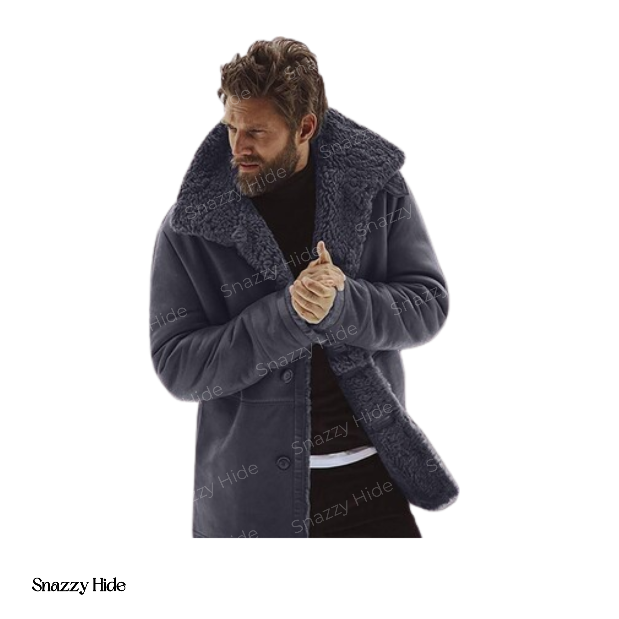 Mens Real Sheepskin Winter Shearling Fur Coat Black