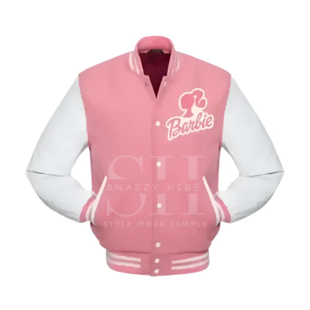 Barbie Pink and White Wool Varsity Jacket