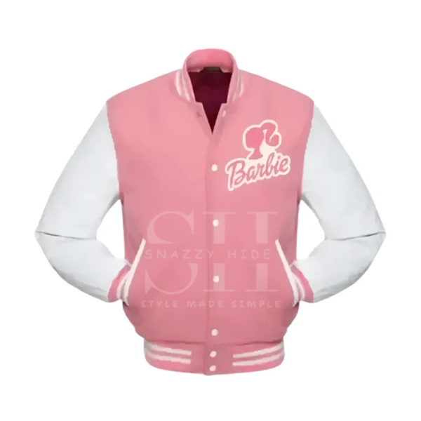 Barbie Pink and White Wool Varsity Jacket