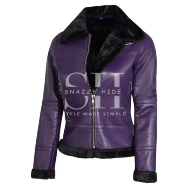 Women's Purple Shearling Leather Bomber Jacket