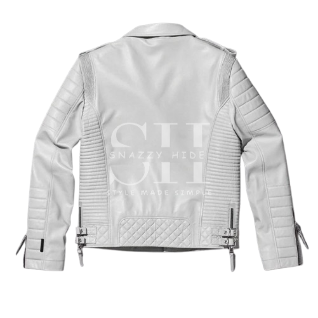 Men Biker White Pearl Leather Jacket