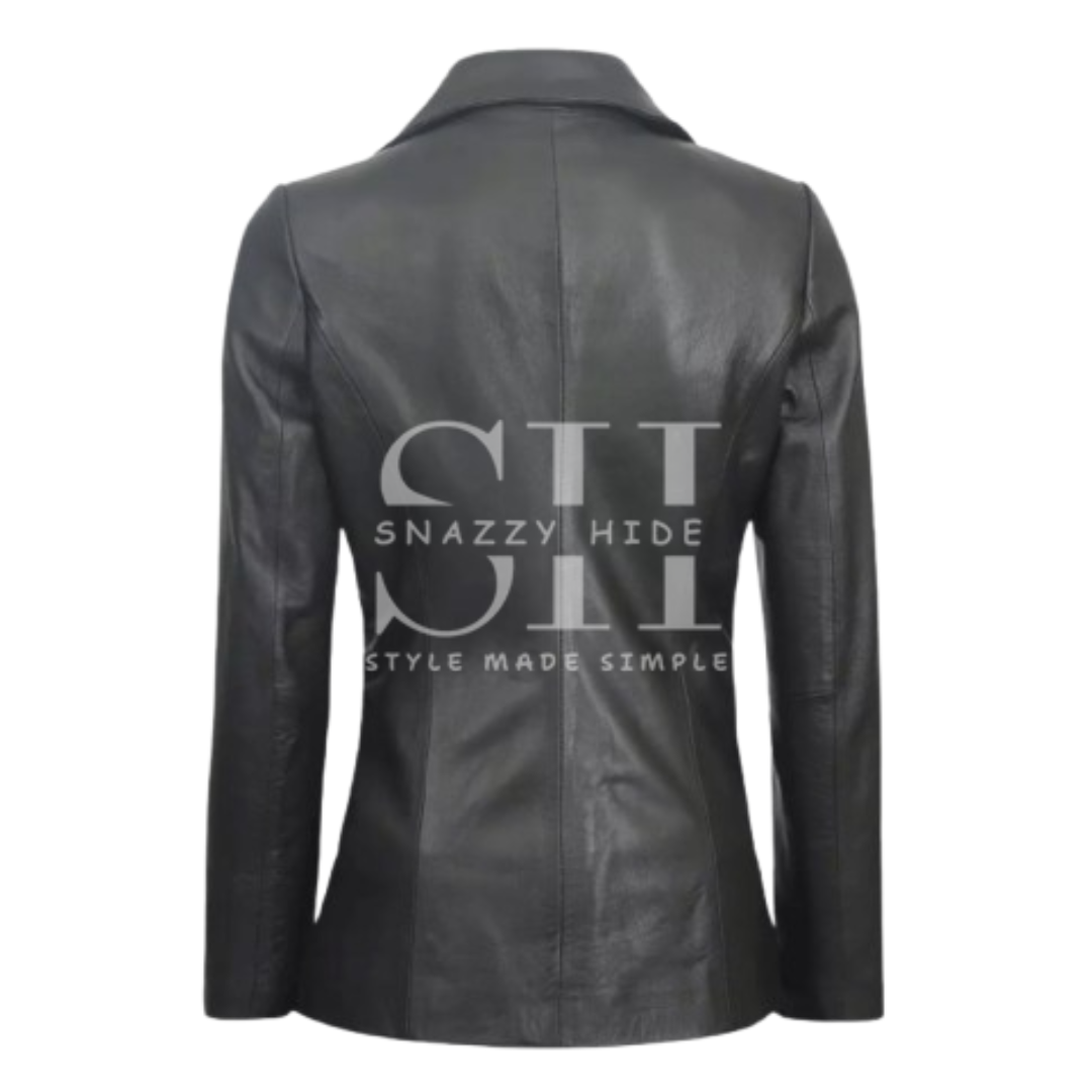 Black Leather Two-Button Blazer