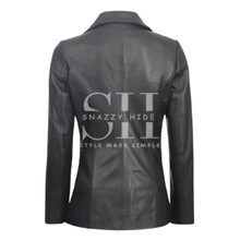 Black Leather Two-Button Blazer