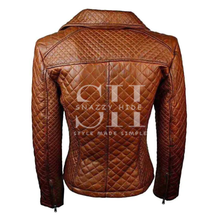 Women Quilted Sheepskin Fashion Leather Jacket Tan Brown