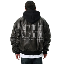 Oversized Leather Bomber Jacket with Hood