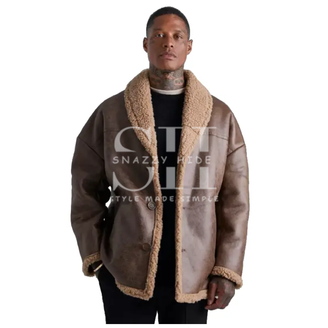 Men's Oversized Shearling Leather Jacket